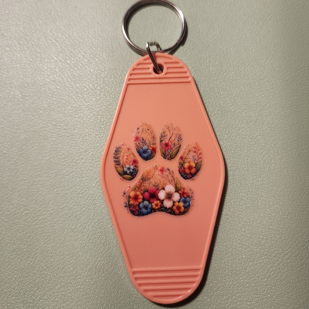 Floral Paw Print Keychain